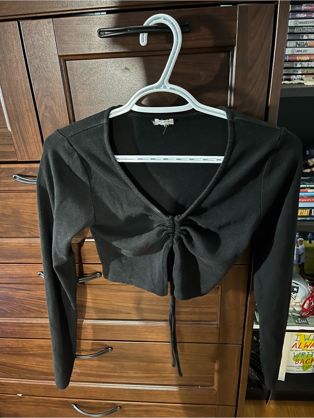 Garage Women’s Black Tie Front Long Sleeve Crop Top